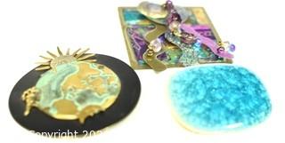 Three (3) Artisan Made Brooches or Pins