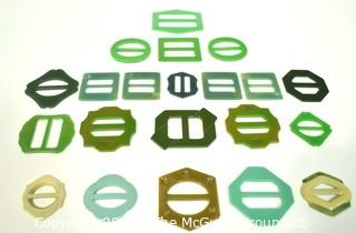 Group of Vintage Bakelite Buckles in Green and Blue Tones. 