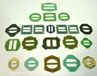 Group of Vintage Bakelite Buckles in Green and Blue Tones. 