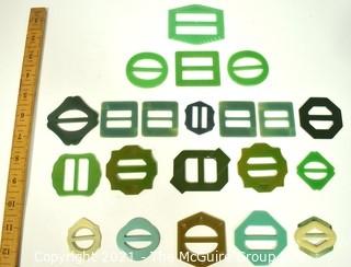 Group of Vintage Bakelite Buckles in Green and Blue Tones. 