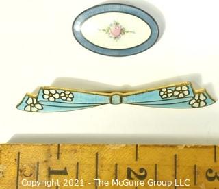 Two (2) Enamel Brooches or Pins, One Sterling. 