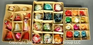 Three (3) Boxes of Vintage Hand Painted Mercury Glass Ornaments with Indents.