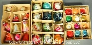 Three (3) Boxes of Vintage Hand Painted Mercury Glass Ornaments with Indents.