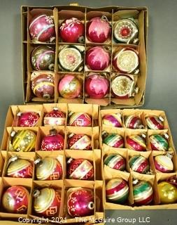 Three (3) Boxes of Vintage Hand Painted Mercury Glass Ornaments with Indents.