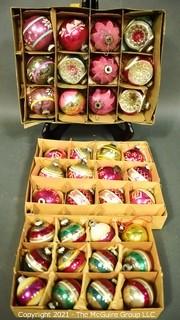 Three (3) Boxes of Vintage Hand Painted Mercury Glass Ornaments with Indents.