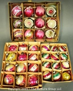 Three (3) Boxes of Vintage Hand Painted Mercury Glass Ornaments with Indents.