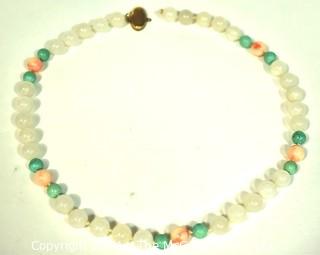 Pink Quartz & Green Stone Necklace with Gold Flilled Clasp, Unattached. Measures 20" long.