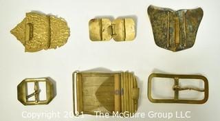 Six (6) Ornate Victorian Brass Buckles and Clasps.  