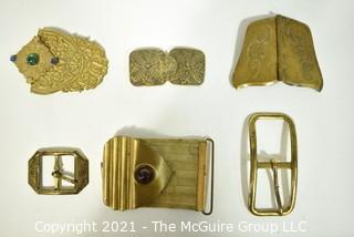 Six (6) Ornate Victorian Brass Buckles and Clasps.  