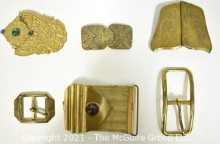 Six (6) Ornate Victorian Brass Buckles and Clasps.  