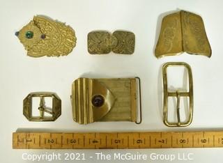 Six (6) Ornate Victorian Brass Buckles and Clasps.  