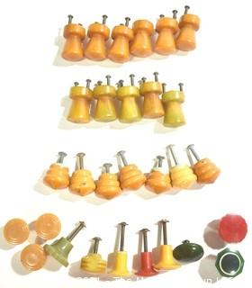 Group of Bakelite Knobs and Drawer Pulls in Red, Green, Yellow and Butterscotch