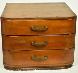 Three Drawer Mid Century Modern Art Deco Style Wood Silver Flatware Chest 12"x 13" x 15".