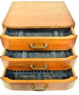 Three Drawer Mid Century Modern Art Deco Style Wood Silver Flatware Chest 12"x 13" x 15".