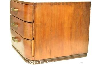 Three Drawer Mid Century Modern Art Deco Style Wood Silver Flatware Chest 12"x 13" x 15".