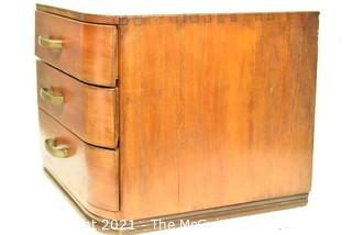 Three Drawer Mid Century Modern Art Deco Style Wood Silver Flatware Chest 12"x 13" x 15".