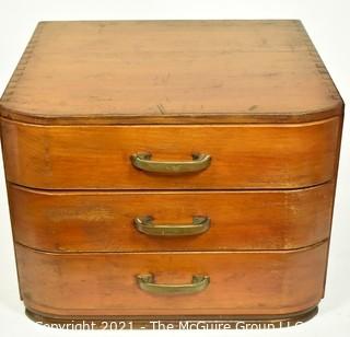 Three Drawer Mid Century Modern Art Deco Style Wood Silver Flatware Chest 12"x 13" x 15".