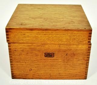 Vintage Weis Wooden File Box with Hand Written Recipe Cards. Measures 7" x 8" x 9".