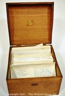 Vintage Weis Wooden File Box with Hand Written Recipe Cards. Measures 7" x 8" x 9".