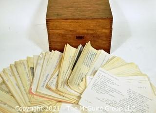 Vintage Weis Wooden File Box with Hand Written Recipe Cards. Measures 7" x 8" x 9".