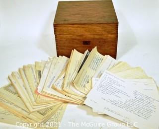 Vintage Weis Wooden File Box with Hand Written Recipe Cards. Measures 7" x 8" x 9".