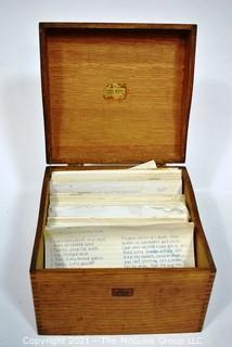 Vintage Weis Wooden File Box with Hand Written Recipe Cards. Measures 7" x 8" x 9".