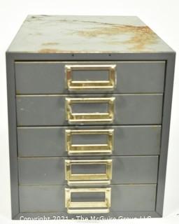 Vintage Industrial Five Drawer Steel Metal File Cabinet. 16" x 10" x 12".