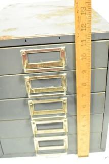 Vintage Industrial Five Drawer Steel Metal File Cabinet. 16" x 10" x 12".