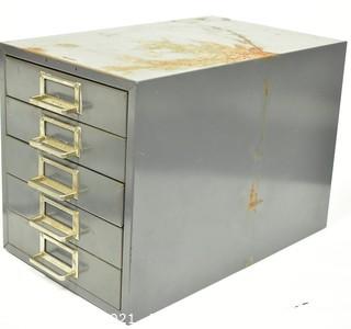 Vintage Industrial Five Drawer Steel Metal File Cabinet. 16" x 10" x 12".