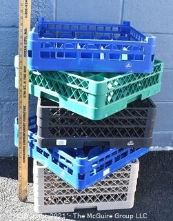 Five (5) Industrial Plastic Compartment  Full-Size Glass Rack. 