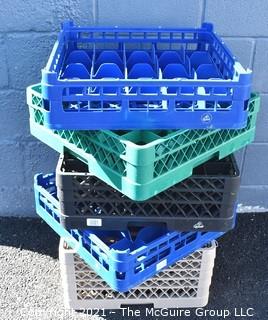 Five (5) Industrial Plastic Compartment  Full-Size Glass Rack. 