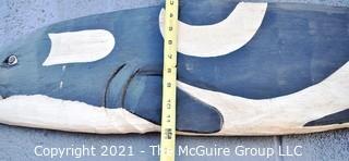 Folk Art.  Large Wooden Hand Painted Whale Sign.  Measures 55" x 12"  {Note: Description Altered 10.14.2021 @ 6:46pm ET}