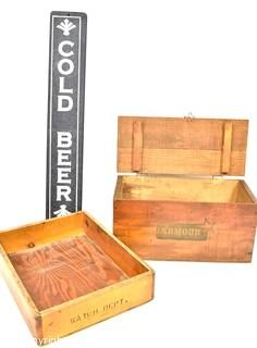 Duck Painted Armour Meat Wood Crate, Wooden Box & Cold Beer Painted Sign {Note: Description Altered 10.14.2021 @ 6:46pm ET}