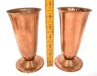 Set of Two (2) Copper "Minerva" Vases Made by Chase, Marked on Vase. 