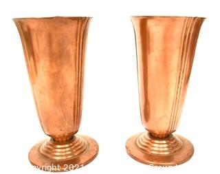 Set of Two (2) Copper "Minerva" Vases Made by Chase, Marked on Vase. 