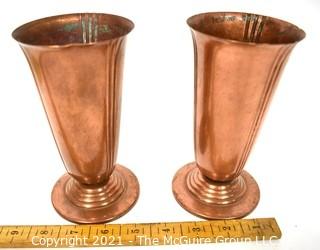 Set of Two (2) Copper "Minerva" Vases Made by Chase, Marked on Vase. 