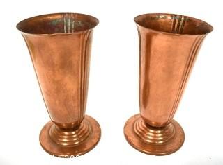 Set of Two (2) Copper "Minerva" Vases Made by Chase, Marked on Vase. 