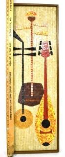 Framed Mid-Century Modern Mosaic Tile Still Life or Painting of Instruments.  Measures 37" x 13".