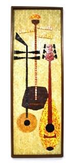 Framed Mid-Century Modern Mosaic Tile Still Life or Painting of Instruments.  Measures 37" x 13".