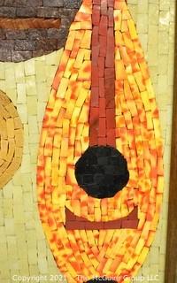 Framed Mid-Century Modern Mosaic Tile Still Life or Painting of Instruments.  Measures 37" x 13".