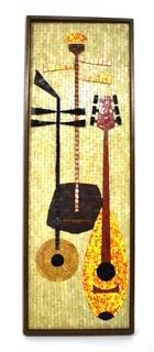 Framed Mid-Century Modern Mosaic Tile Still Life or Painting of Instruments.  Measures 37" x 13".