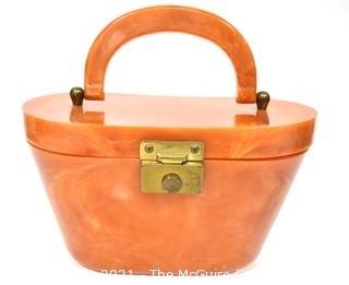 Vintage Butterscotch Color Bakelite Box Style Handbag with Latch Closure.