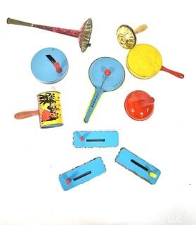 Group of Vintage Tin Party Noisemakers. 