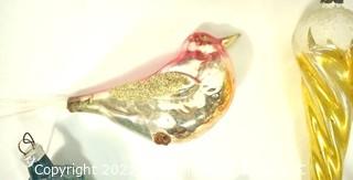 Group of Vintage Figural Hand Painted Mercury Glass Christmas Ornaments with Indents.