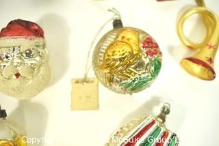 Group of Vintage Figural Hand Painted Mercury Glass Christmas Ornaments with Indents.