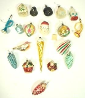 Group of Vintage Figural Hand Painted Mercury Glass Christmas Ornaments with Indents.