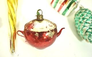 Group of Vintage Figural Hand Painted Mercury Glass Christmas Ornaments with Indents.