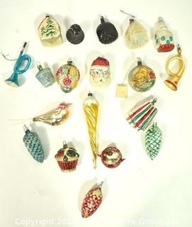 Group of Vintage Figural Hand Painted Mercury Glass Christmas Ornaments with Indents.