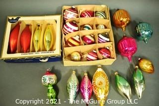 Two (2) Boxes of Vintage Hand Painted Mercury Glass Christmas Ornaments with Indents.