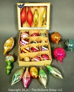 Two (2) Boxes of Vintage Hand Painted Mercury Glass Christmas Ornaments with Indents.